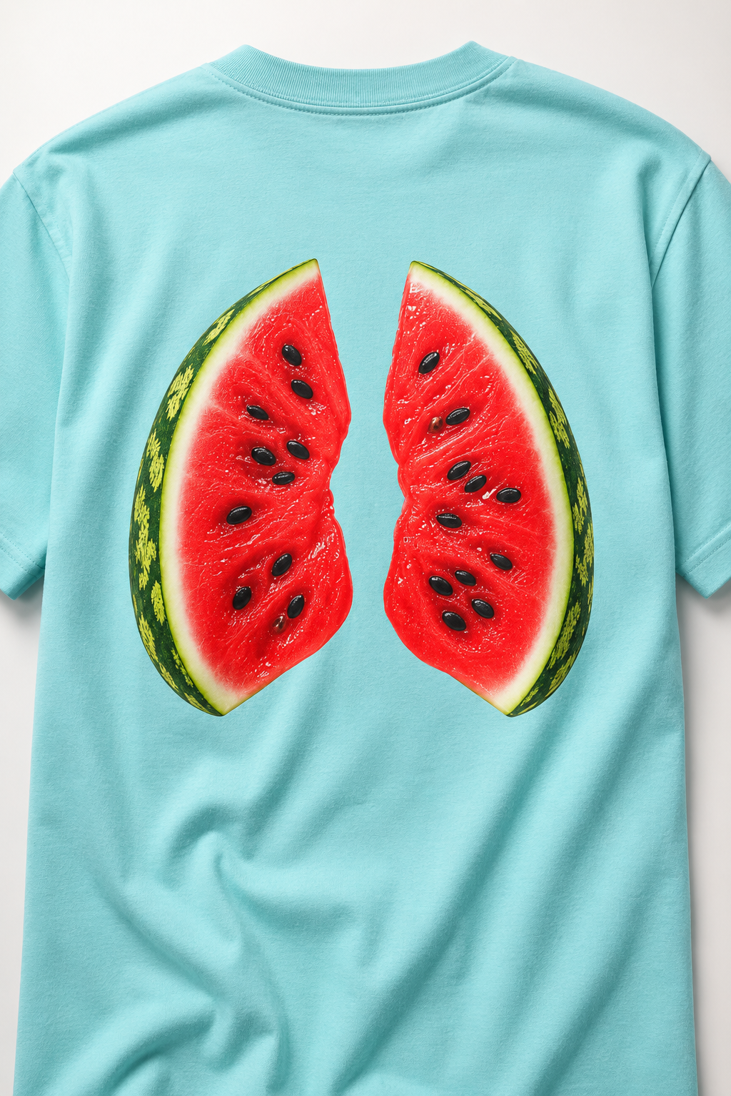 Tiffany blue heavyweight graphic t-shirt with watermelon wedge back print
