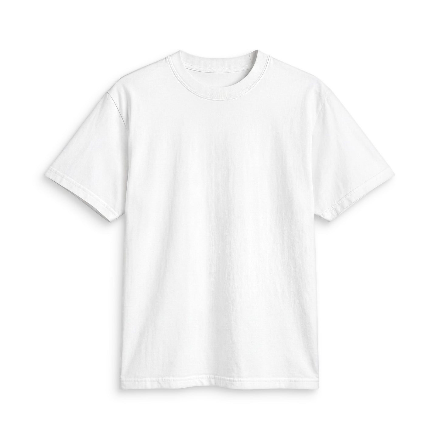 Front view of white heavyweight boxy fit cotton t-shirt