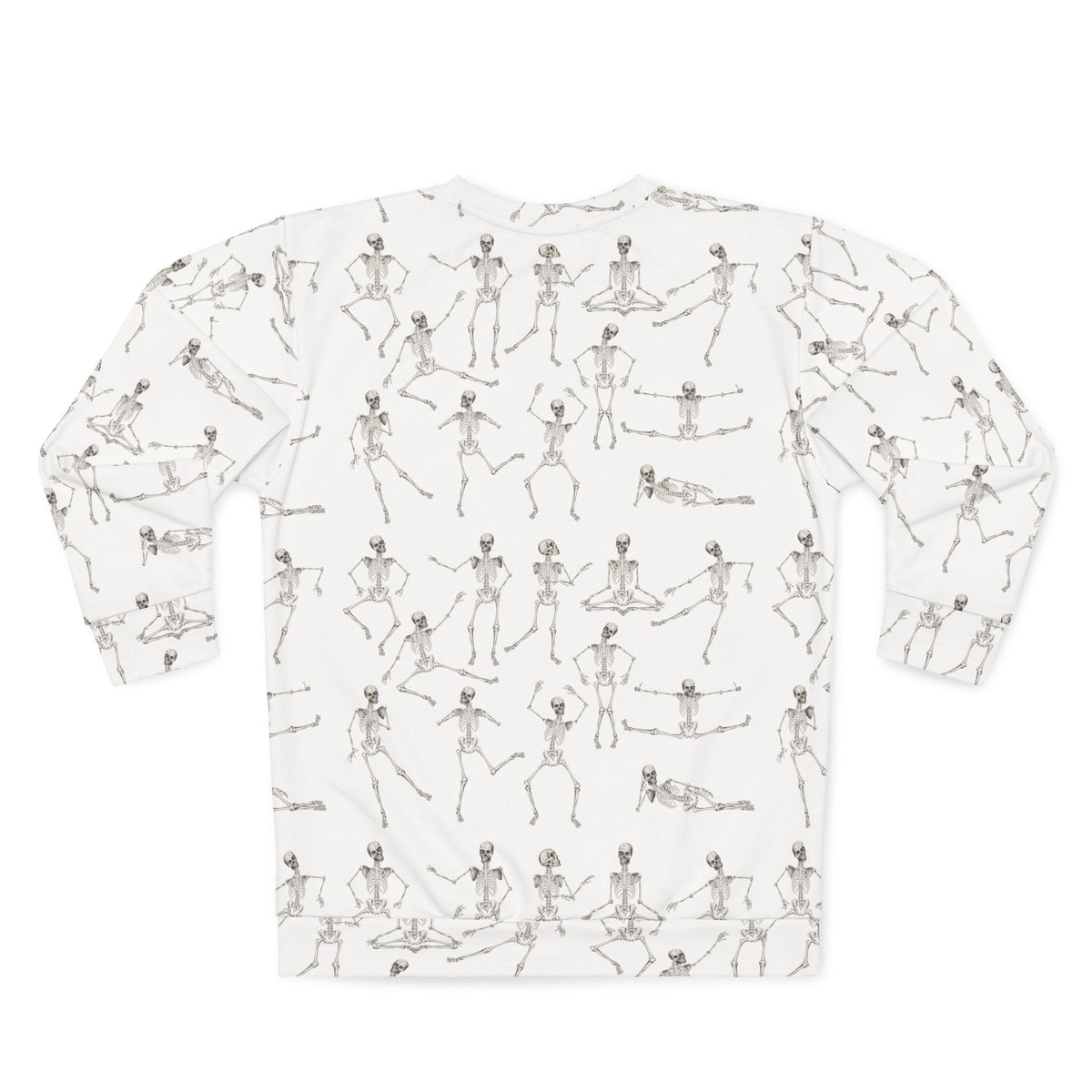 Back view of the White Dancing Skeletons Sweatshirt with all-over skeleton print