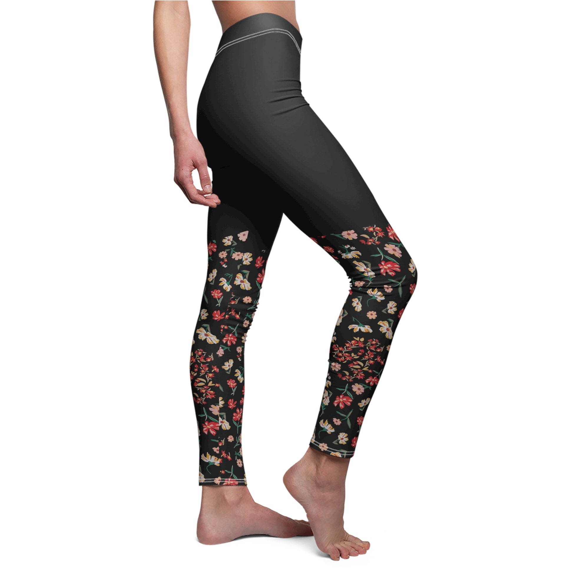 Side view of the Wildflower Floral Yoga Leggings featuring a high-waisted fit and colorful wildflower print.